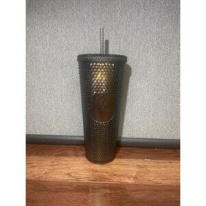 NEW Starbucks Limited Edition Gold Black Dark Studded Cold Cup Tumbler 24oz